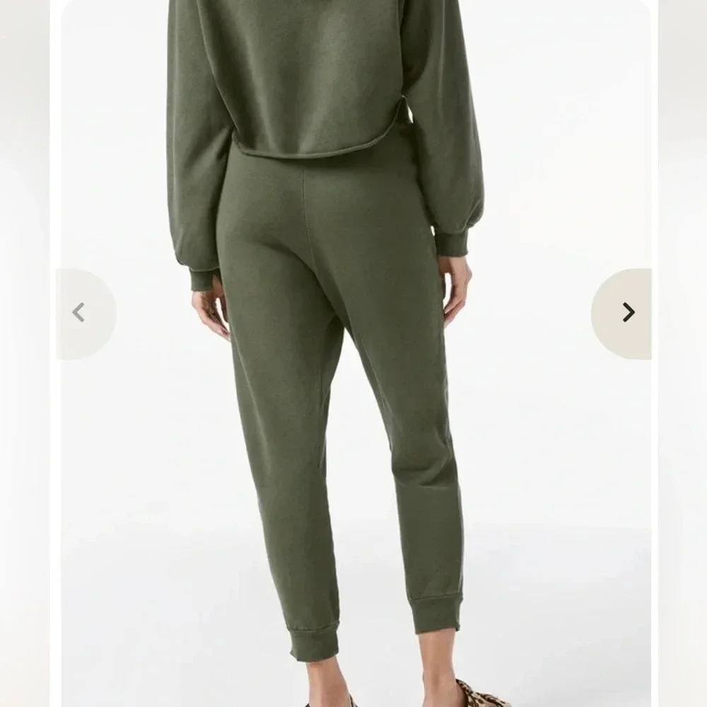 FRAME DENIM EUC Easy Organic Cotton Cropped Hoodie Joggers Set XS Forest Green - Picture 7 of 16